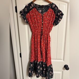 Floral Red and Black Button-Down Dress